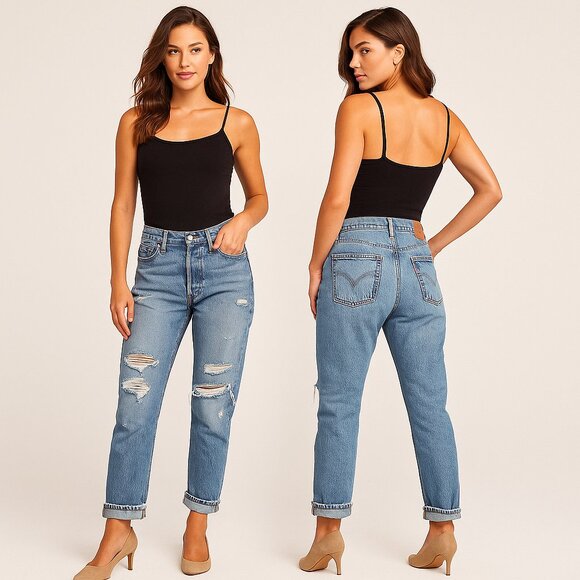LEVI’S ⭐501 CT 👖🔥 High Rise Distressed Cropped Straight Jeans Sz 29 - Picture 1 of 16